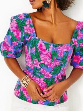 NWT $138 Lilly Pulitzer Bitsy Stretch Top CERISE PINK Sz 2
